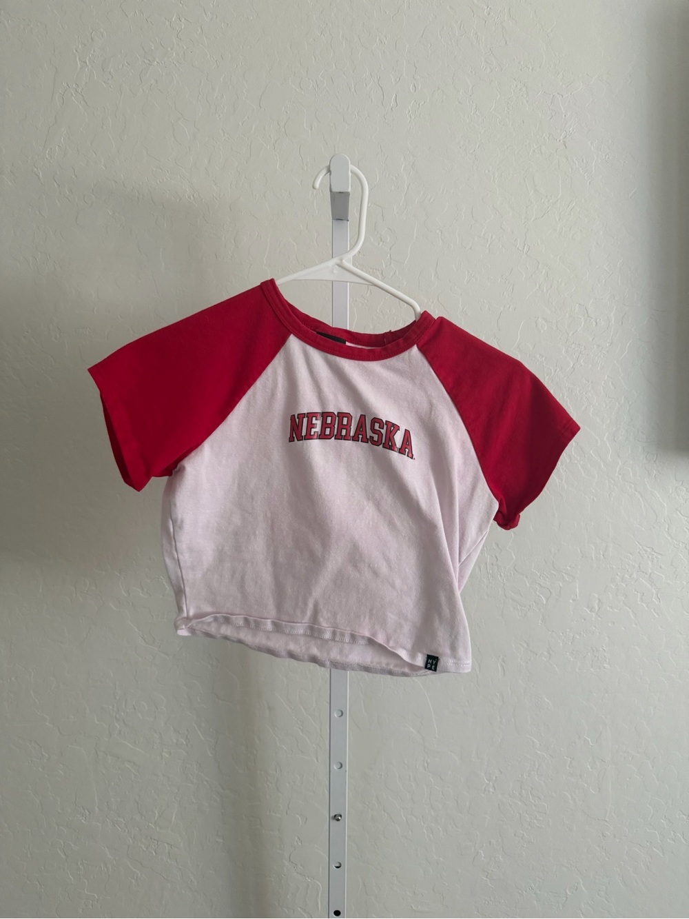 Nebraska Red & White Raglan Short Sleeve Tee - Crop Style